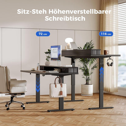 Höhenverstellbarer Schreibtisch 120x60 cm mit 2 Schubladen