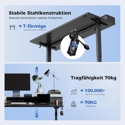 Höhenverstellbarer Schreibtisch 120x60 cm mit 2 Schubladen