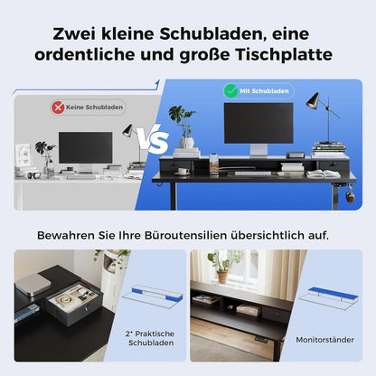 Höhenverstellbarer Schreibtisch 120x60 cm mit 2 Schubladen