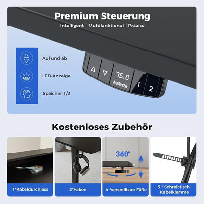 Höhenverstellbarer Schreibtisch 120x60 cm mit 2 Schubladen