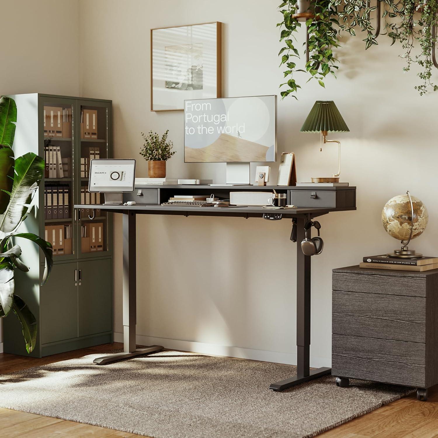 Höhenverstellbarer Elektrischer Schreibtisch mit 2 Schubladen 120x60 cm Schwarz