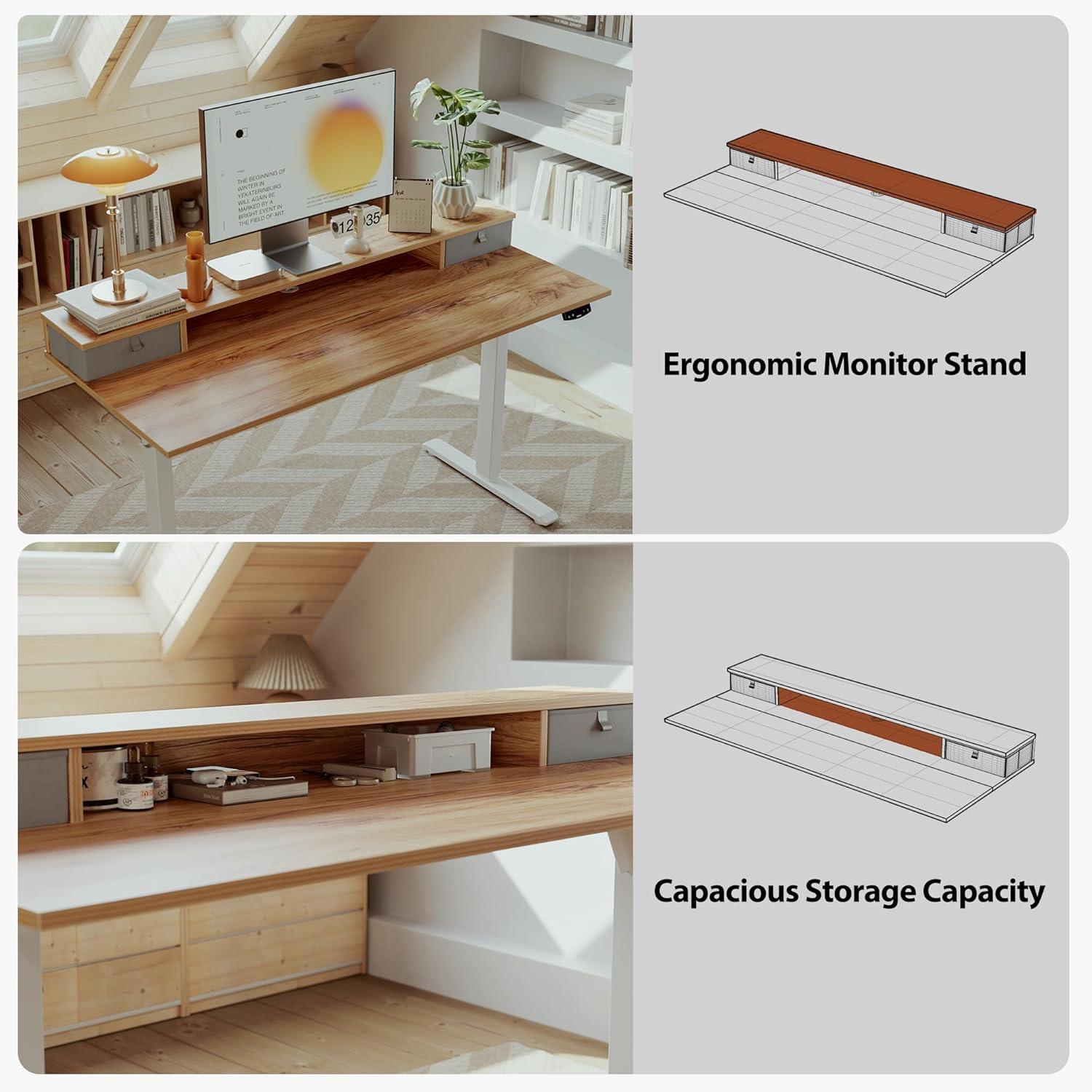 Höhenverstellbarer Schreibtisch 120x60cm mit 2 Schubladen Elektrisch Verstellbar