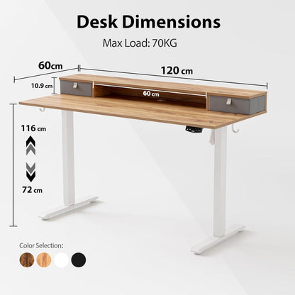 Höhenverstellbarer Schreibtisch mit 2 Schubladen, 120 x 60