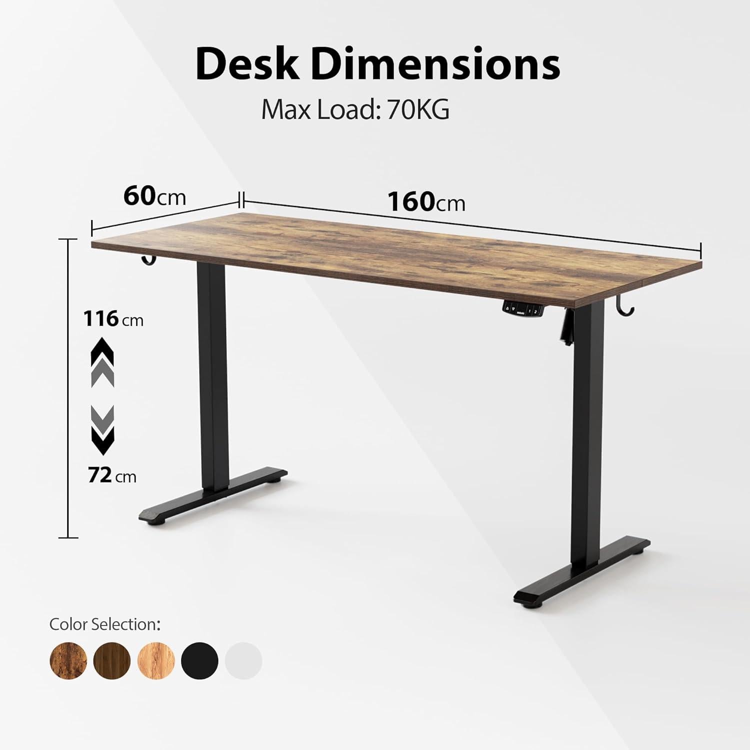 Höhenverstellbarer Schreibtisch 160x60 cm Memory-Handsteuerung Braun