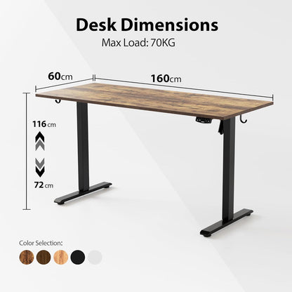 Höhenverstellbarer Schreibtisch 160x60 cm Memory-Handsteuerung Braun