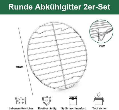 Rundes Edelstahl Abkühlgitter Set 2er - 19cm Backgitter für