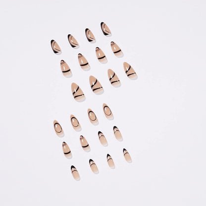 24er Set Klassische Gestreifte Mandel Nägel Aufkleben Press on Nails