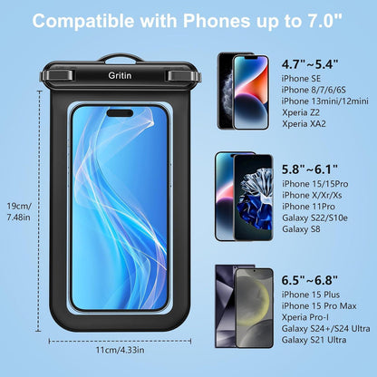 Wasserdichte Handyhülle IPX8 2er-Pack Schwarz Clear Smartphone bis