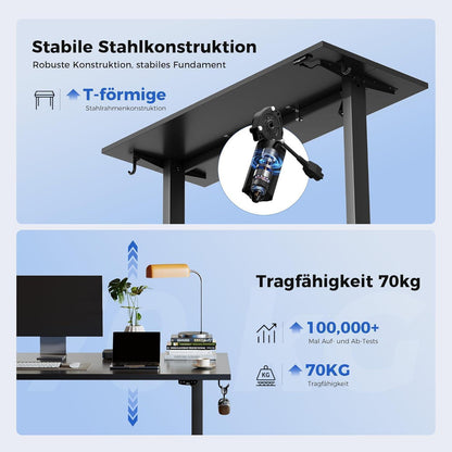 Höhenverstellbarer Schreibtisch 160 x 60 cm Schwarz