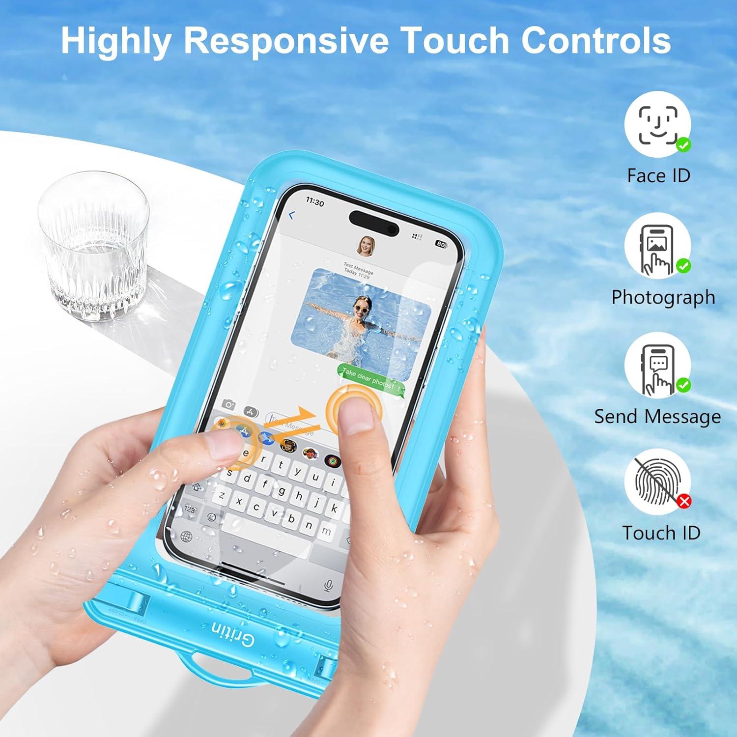 Gritin IPX8 wasserdichte Handyhülle 2er-Pack - 7'' Waterproof Phone Case für Smartphone - Weiß Blau