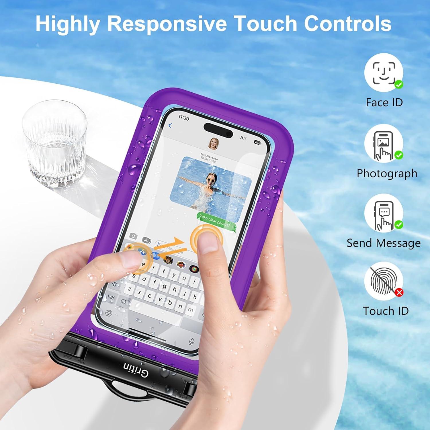 2er-Pack Wasserdichte IPX8 Unterwasser Handyhülle für Smartphone bis 7'' - Schwarz & Lila