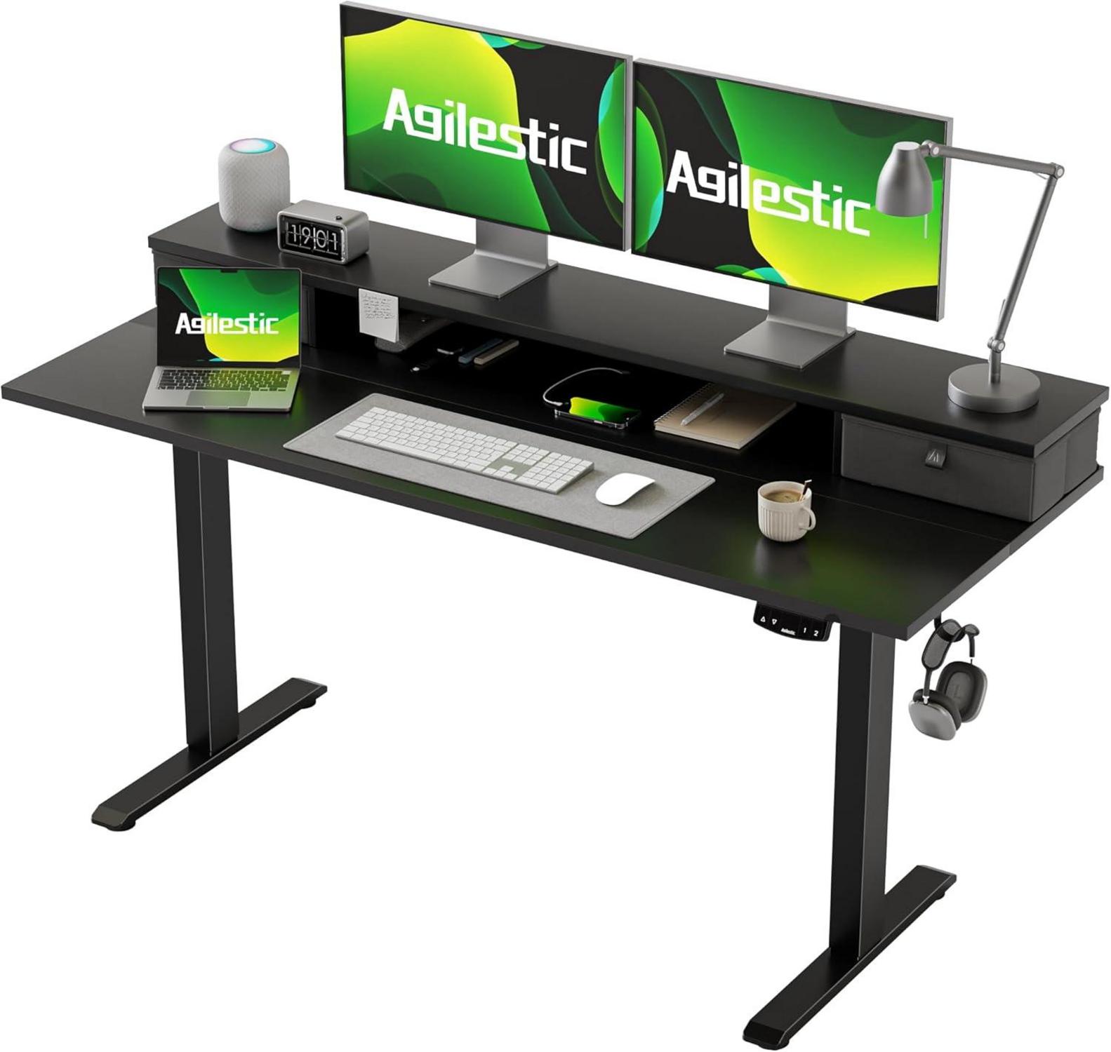 Höhenverstellbarer Schreibtisch mit Schubladen Elektrisch 140x60cm