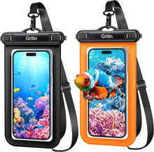 2er Pack IPX8 wasserdichte Handyhülle bis 7'' Schwarz Orange