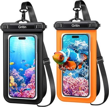 2er Pack IPX8 wasserdichte Handyhülle bis 7'' Schwarz Orange
