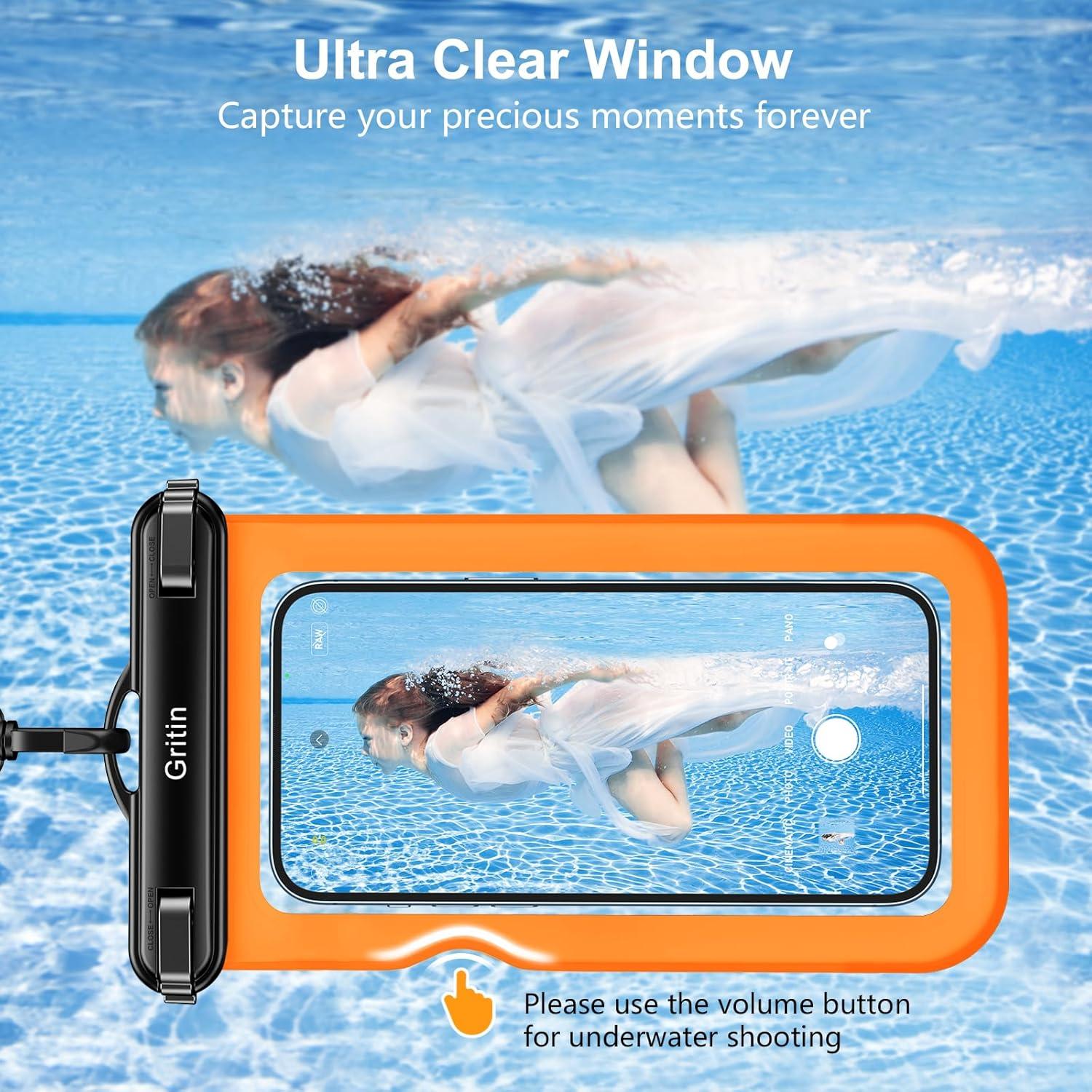2er Pack IPX8 wasserdichte Handyhülle bis 7'' Schwarz Orange