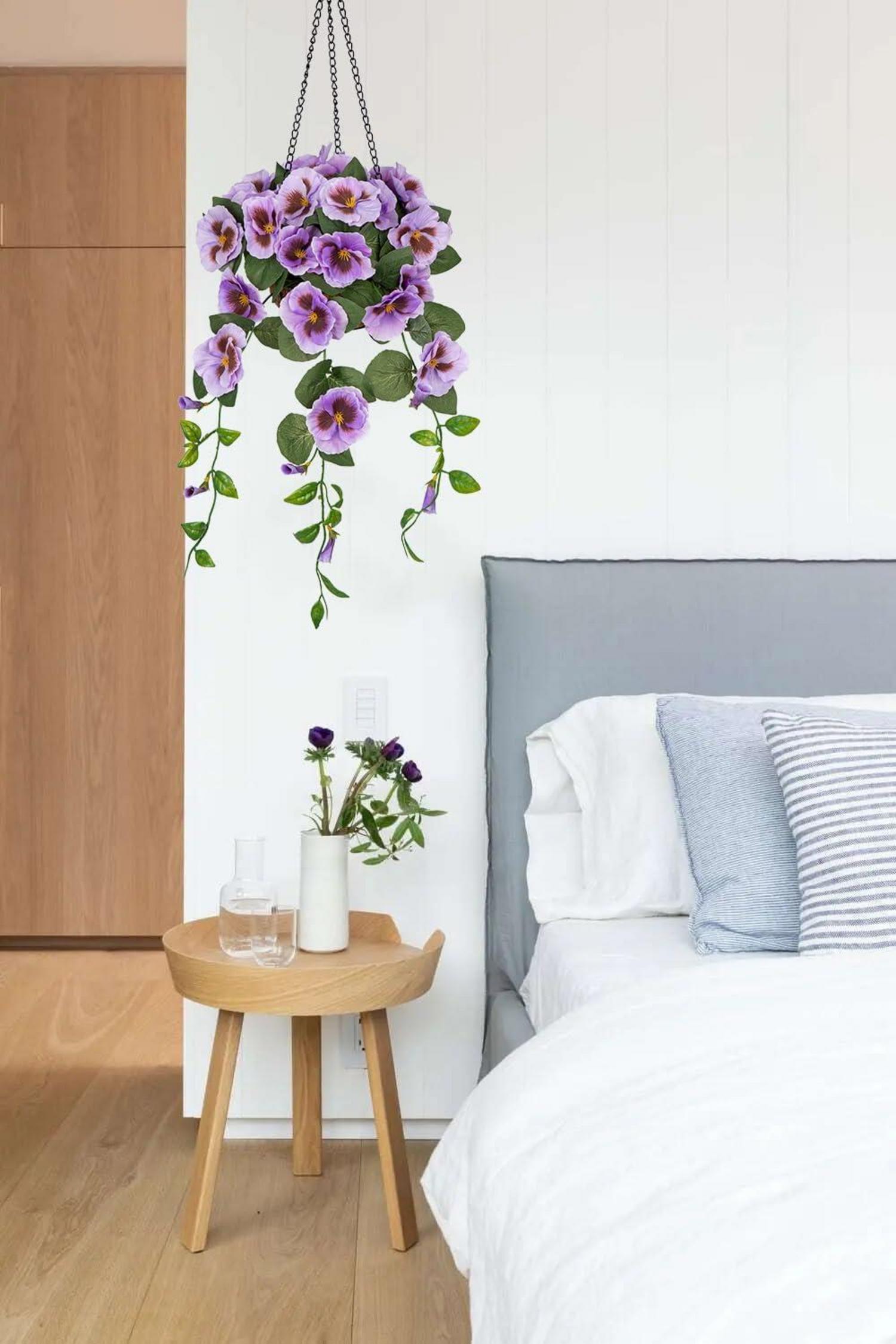 Künstliche Stiefmütterchen Blumen Hängeampel 70cm Deko in Lila