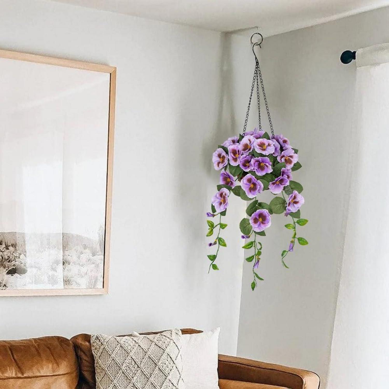 Künstliche Hängende Stiefmütterchen Blumen Pansy mit Hängeampel, 70 cm