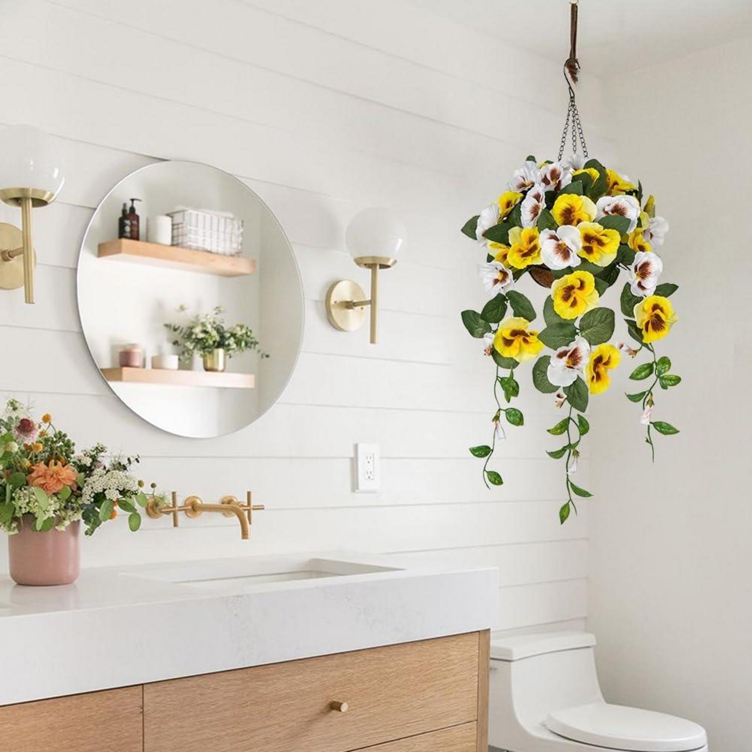 Kunstblumen Stiefmütterchen Hängende Pflanze Pansy mit Hängeampel 70