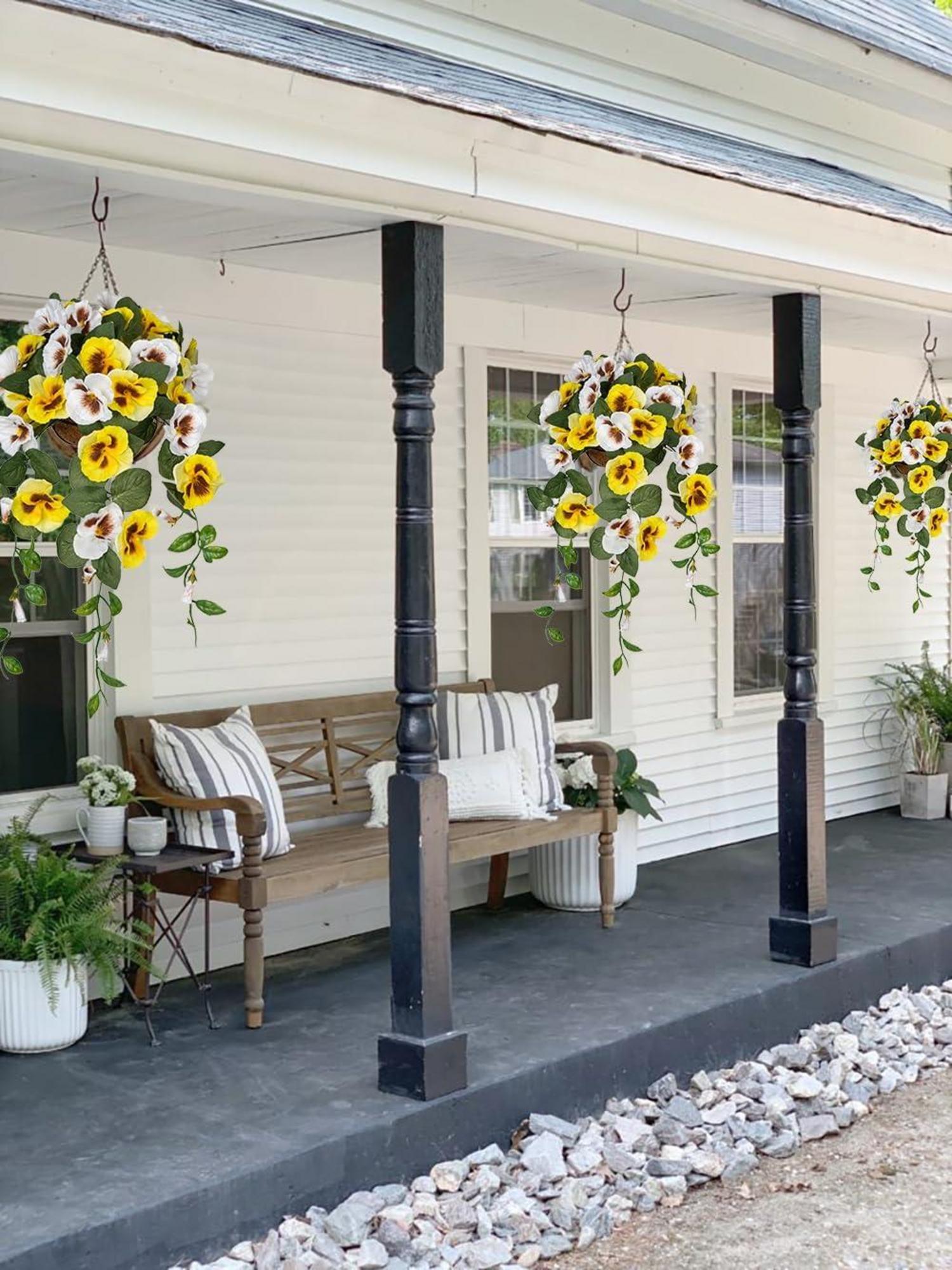 Künstliche Hänge-Stiefmütterchen Blumen mit Ampel 70 cm Gelb