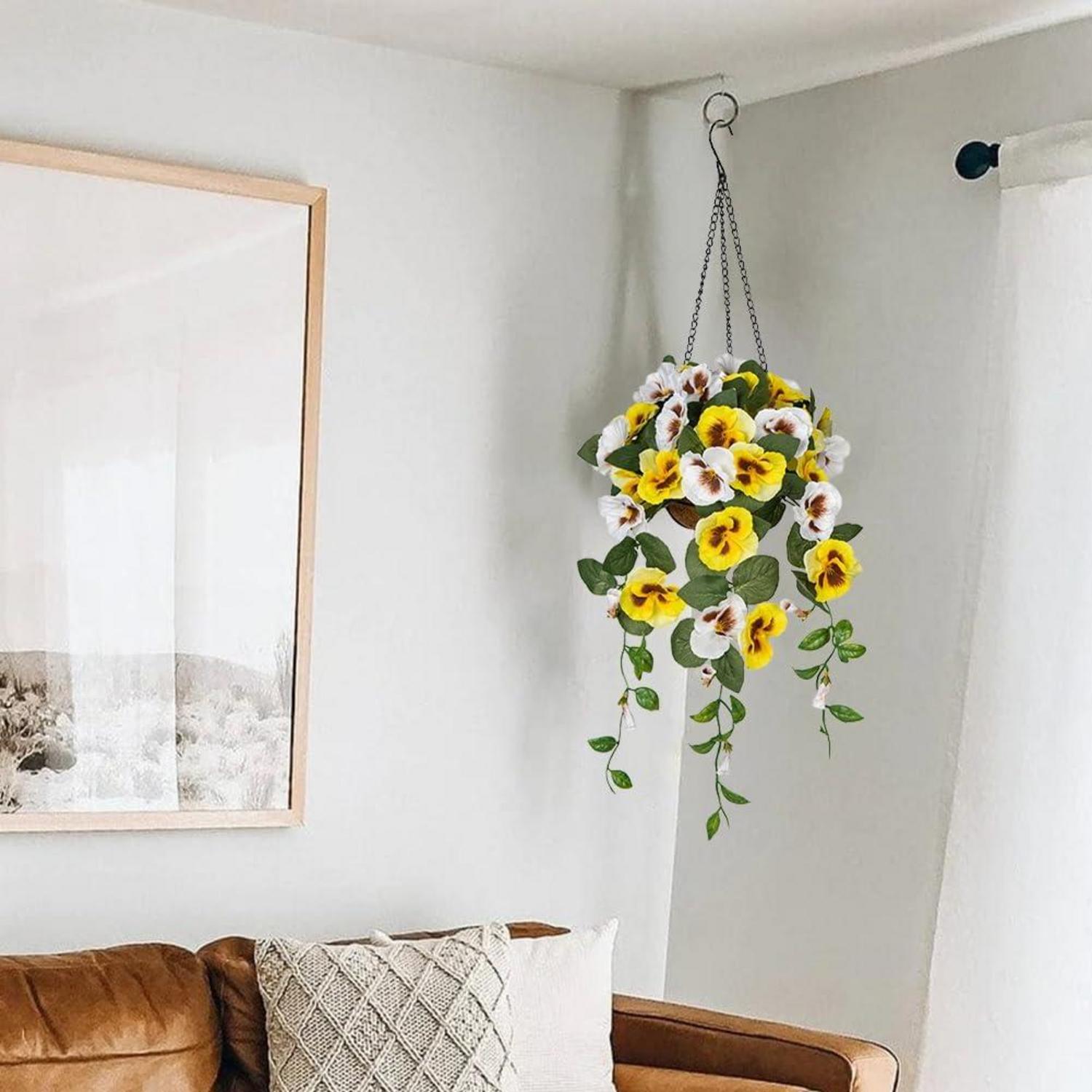 Künstliche hängende Stiefmütterchen Blumen Hängeampel Pansy Gelb 70 cm