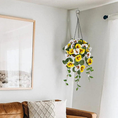 Künstliche hängende Stiefmütterchen Blumen Hängeampel Pansy Gelb 70 cm