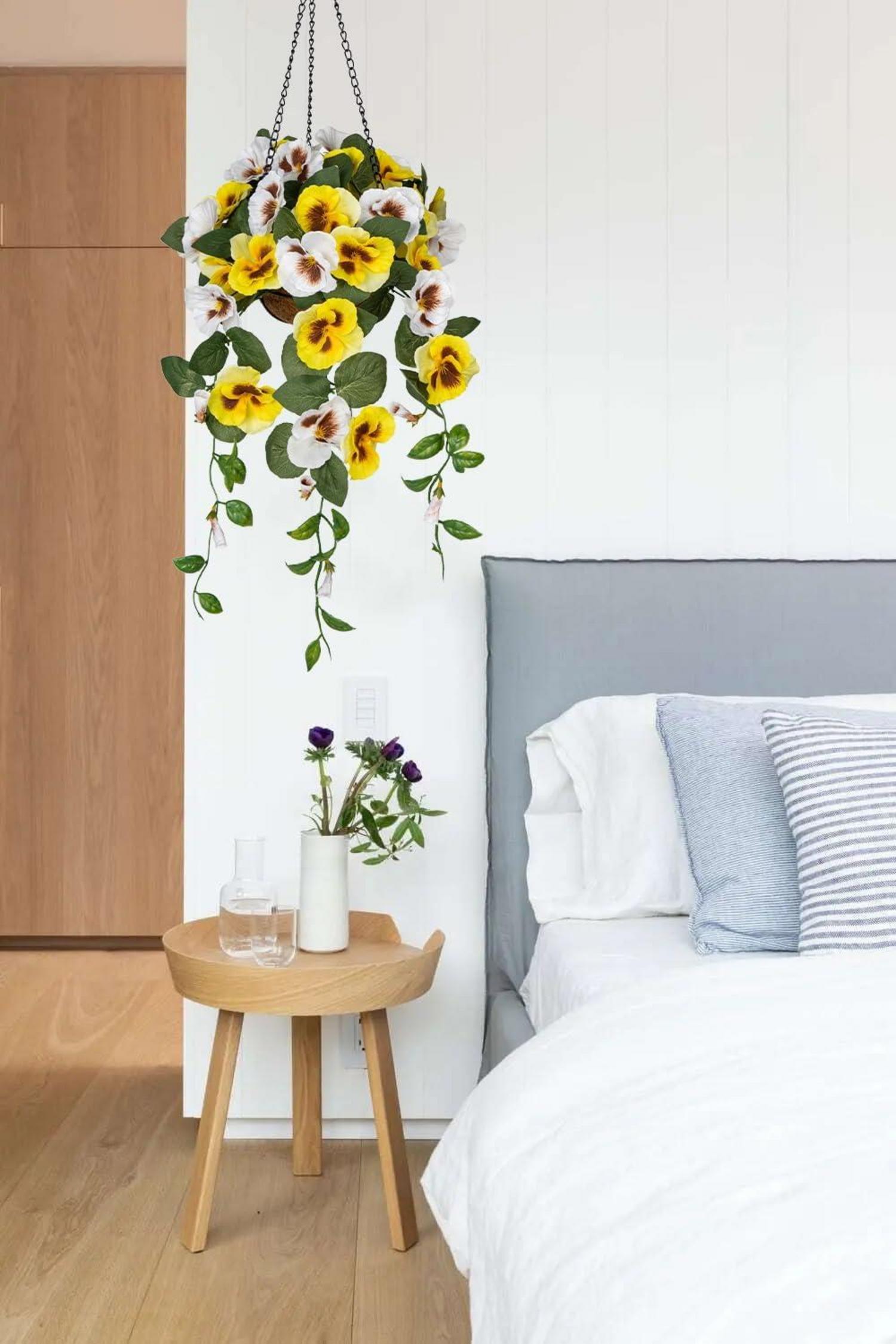 Kunstblume Stiefmütterchen Hängend Pansy 70cm Zimmerpflanze Gelb