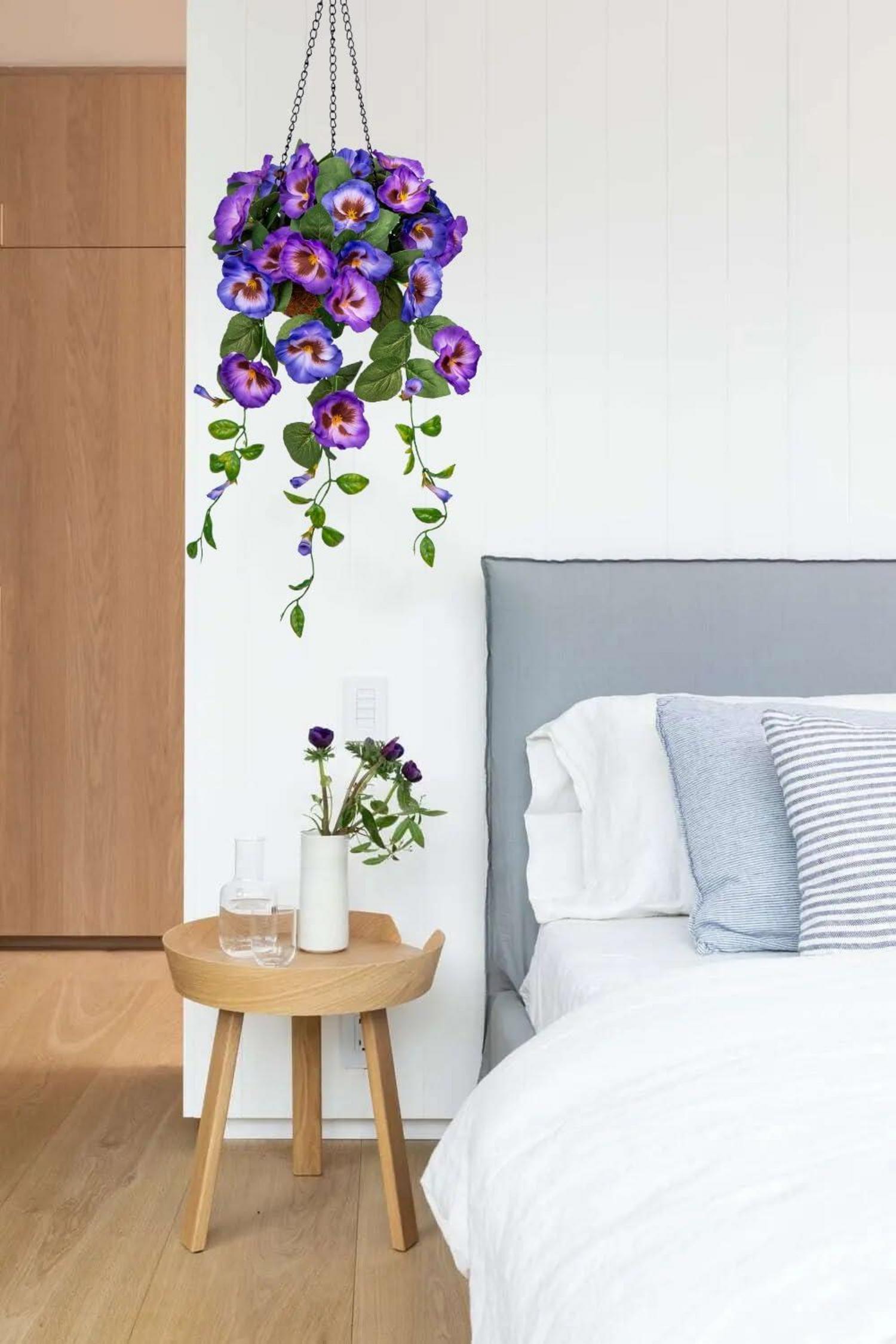 Künstliche Stiefmütterchen Hängepflanze mit Ampel 70 cm Blau