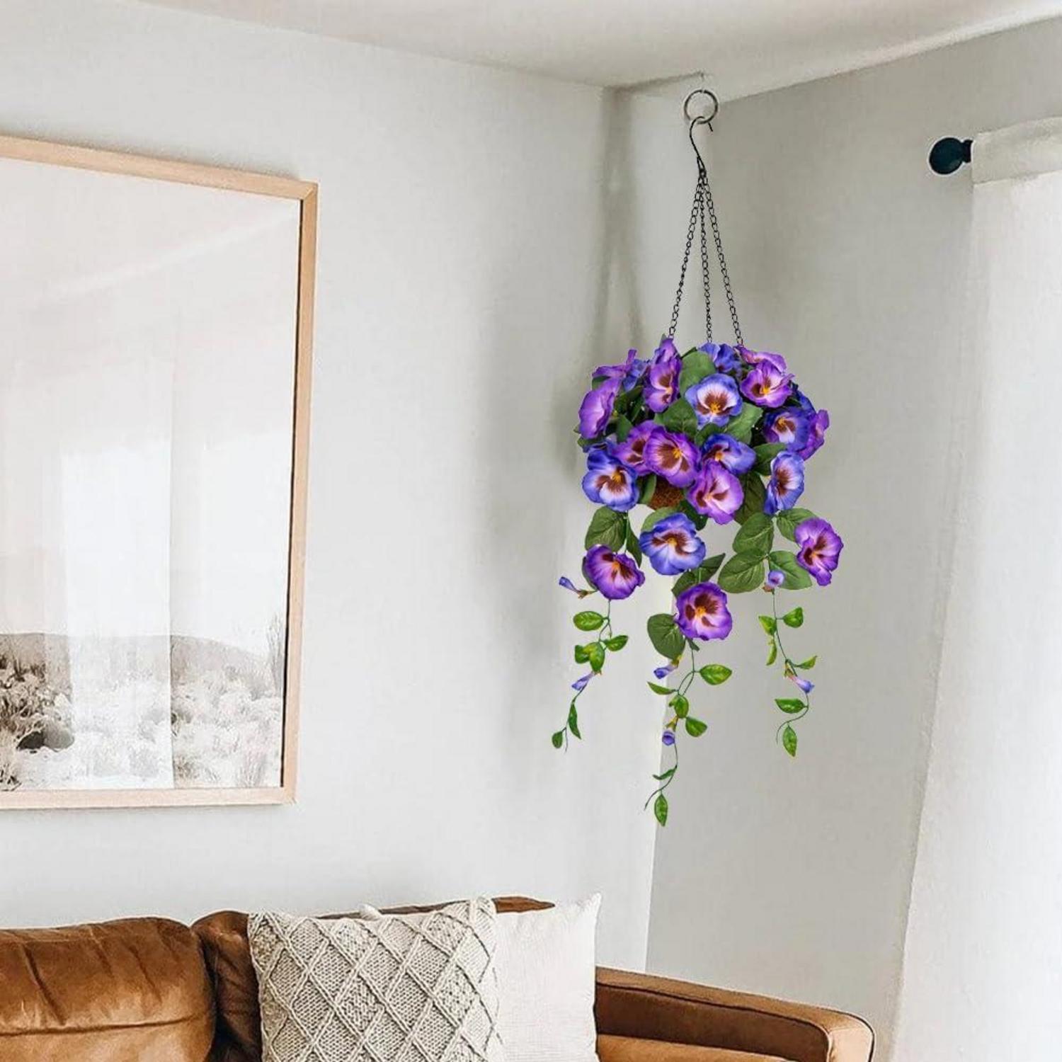 Kunstblume Stiefmütterchen Pansy Hängepflanze 70 cm Blau