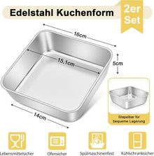 Quadratische Edelstahl Kuchenbackform 2er Set 15x15x5cm