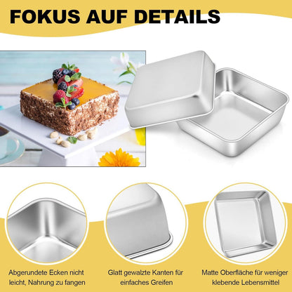 Quadratische Edelstahl Kuchenform Set 15x15x5cm, 2er Pack