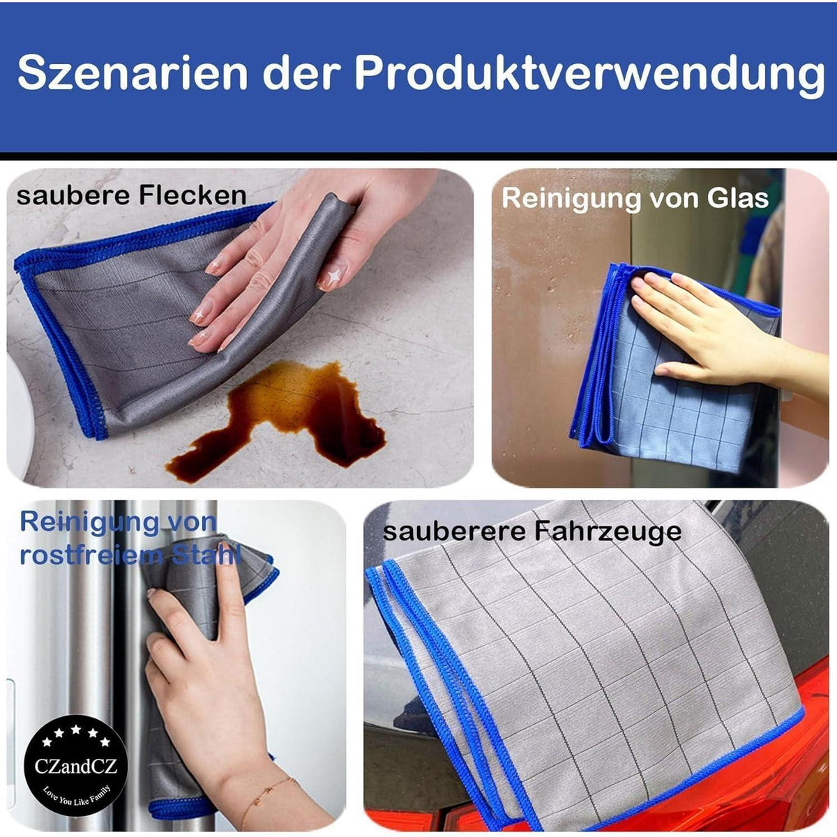 4x Carbon Mikrofaser Fensterputztücher – Streifenfrei & Saugstark