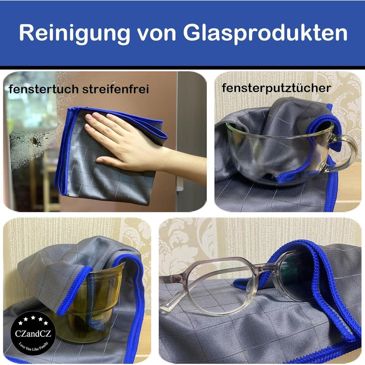 4x Carbon Mikrofaser Fensterputztücher – Streifenfrei & Saugstark