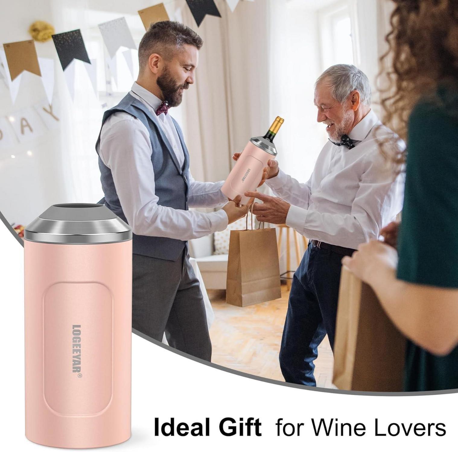 Weinkühler mit Deckel aus Edelstahl für Wein und Champagner, 750ml, Rosa