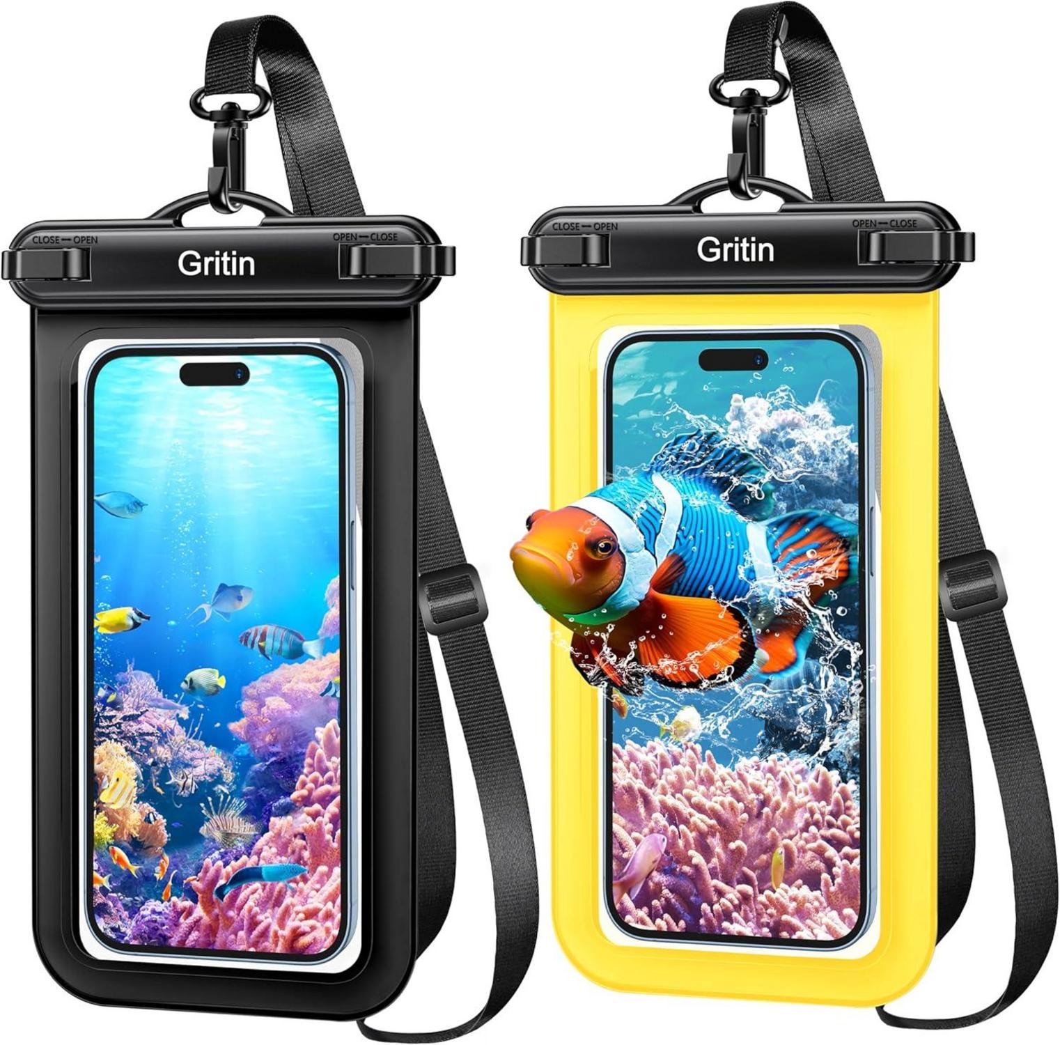 Wasserdichte Handyhülle IPX8 für Smartphone bis 7 Zoll Schwarz Gelb