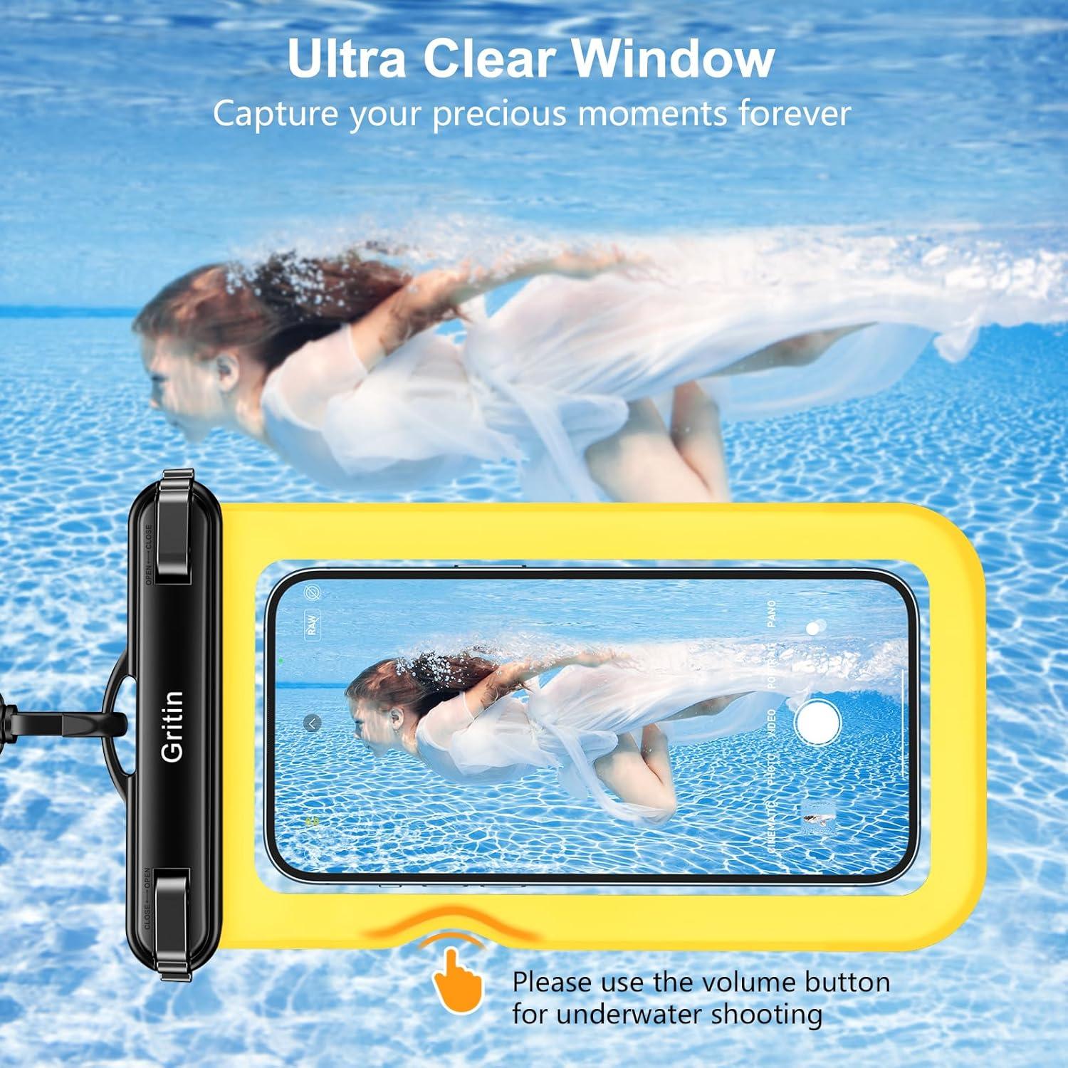 Wasserdichte Handyhülle IPX8 für Smartphone bis 7 Zoll Schwarz Gelb