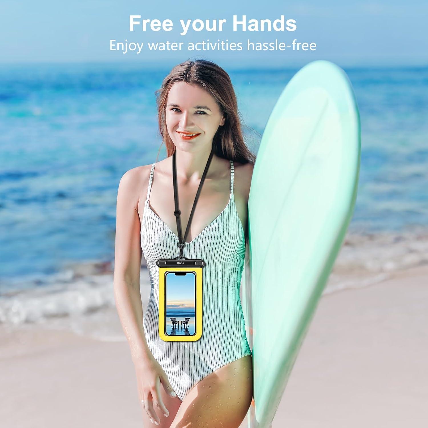 2er Pack wasserdichte Handyhülle IPX8, Schwarz/Gelb, für Smartphone bis 7 Zoll
