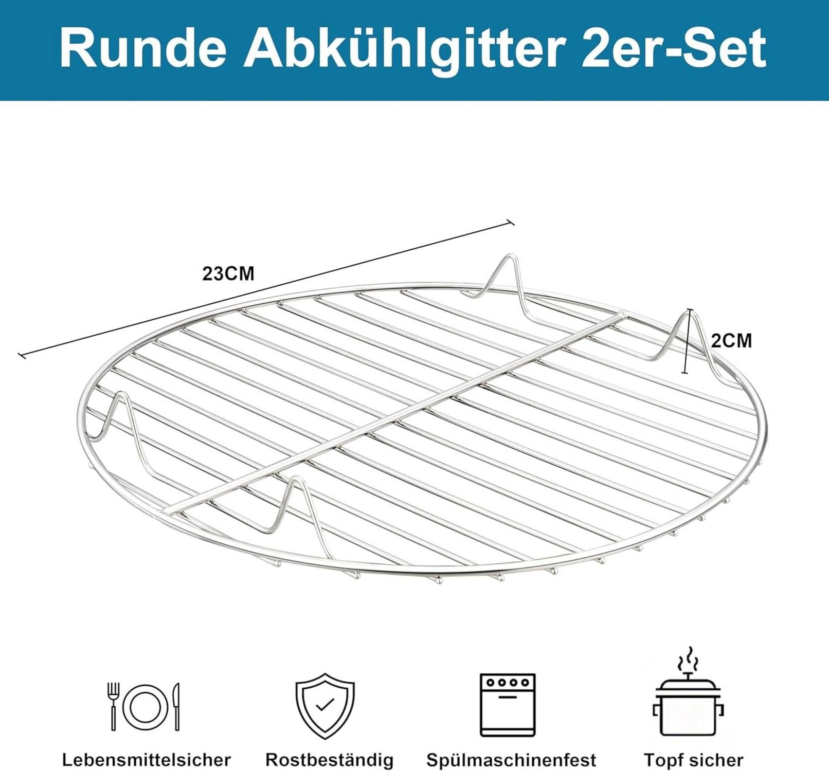 Onader Rund Abkühlgitter 2er Set Edelstahl Kuchengitter 23cm