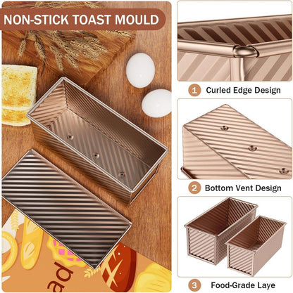 Antihaft Toast Brot Backform Set mit Deckel, Brotbackform 4PCS