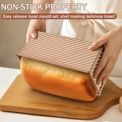 JSCORES Toast Brot Backform Set 4PCS Antihaft mit Deckel in Roségold