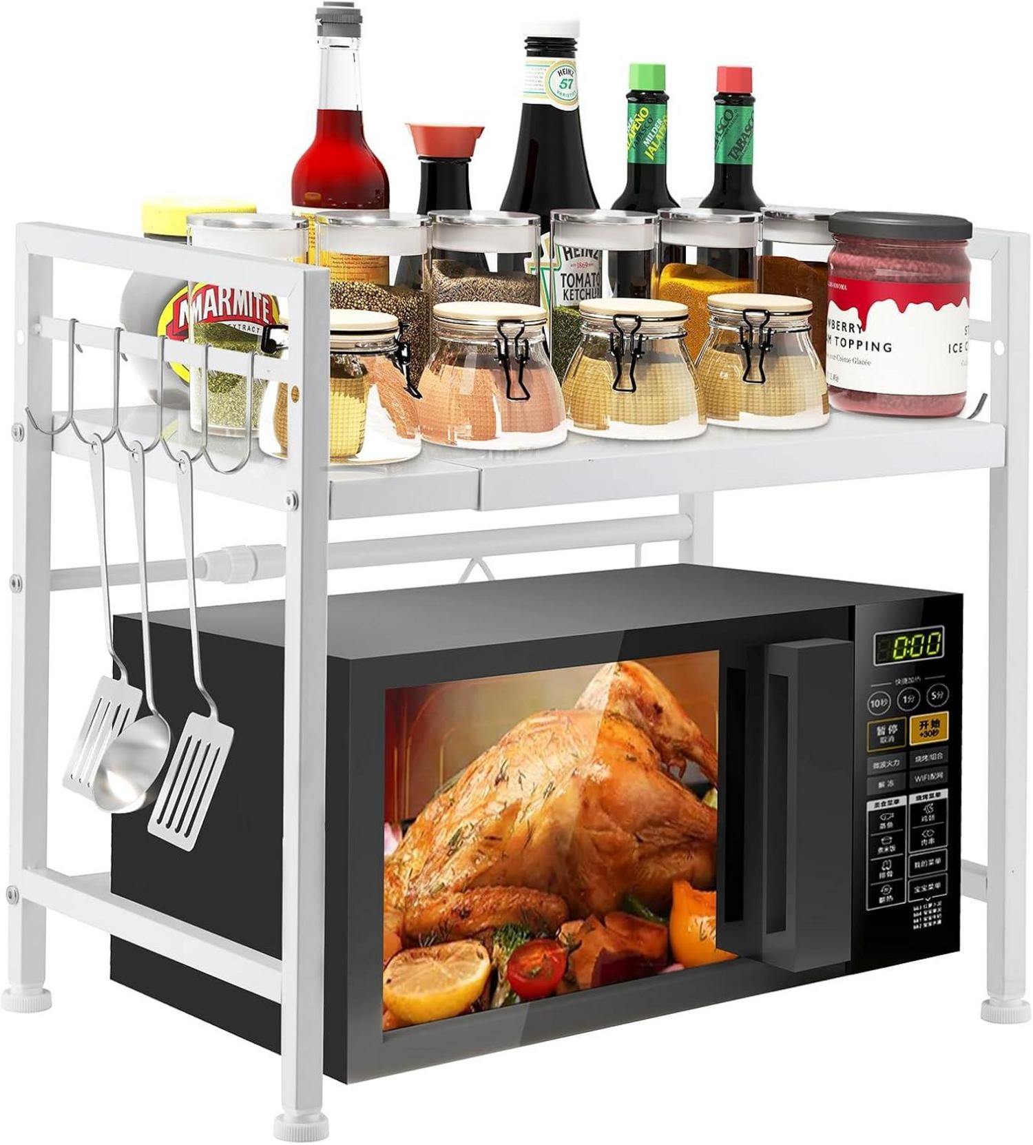 2-stufiges Mikrowellenregal aus Kohlenstoffstahl mit 10 Haken