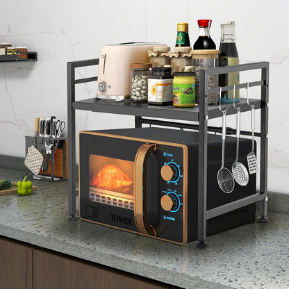 2-stufiges Mikrowellenregal aus Kohlenstoffstahl mit 10 Haken