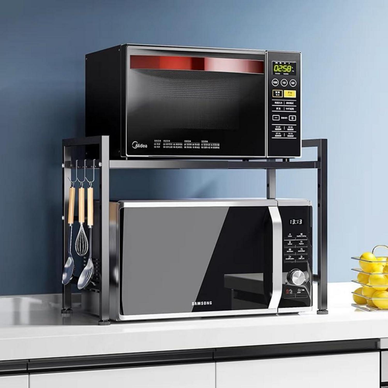 Mikrowellen Regal 2-Stufiger Organizer Kohlenstoffstahl 10 Haken