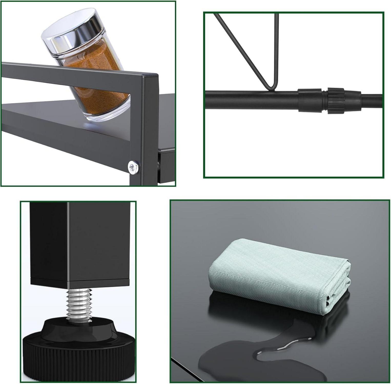 YunNasi 2-stufiges Mikrowellenregal Kohlenstoffstahl Organizer mit Haken - Schwarz