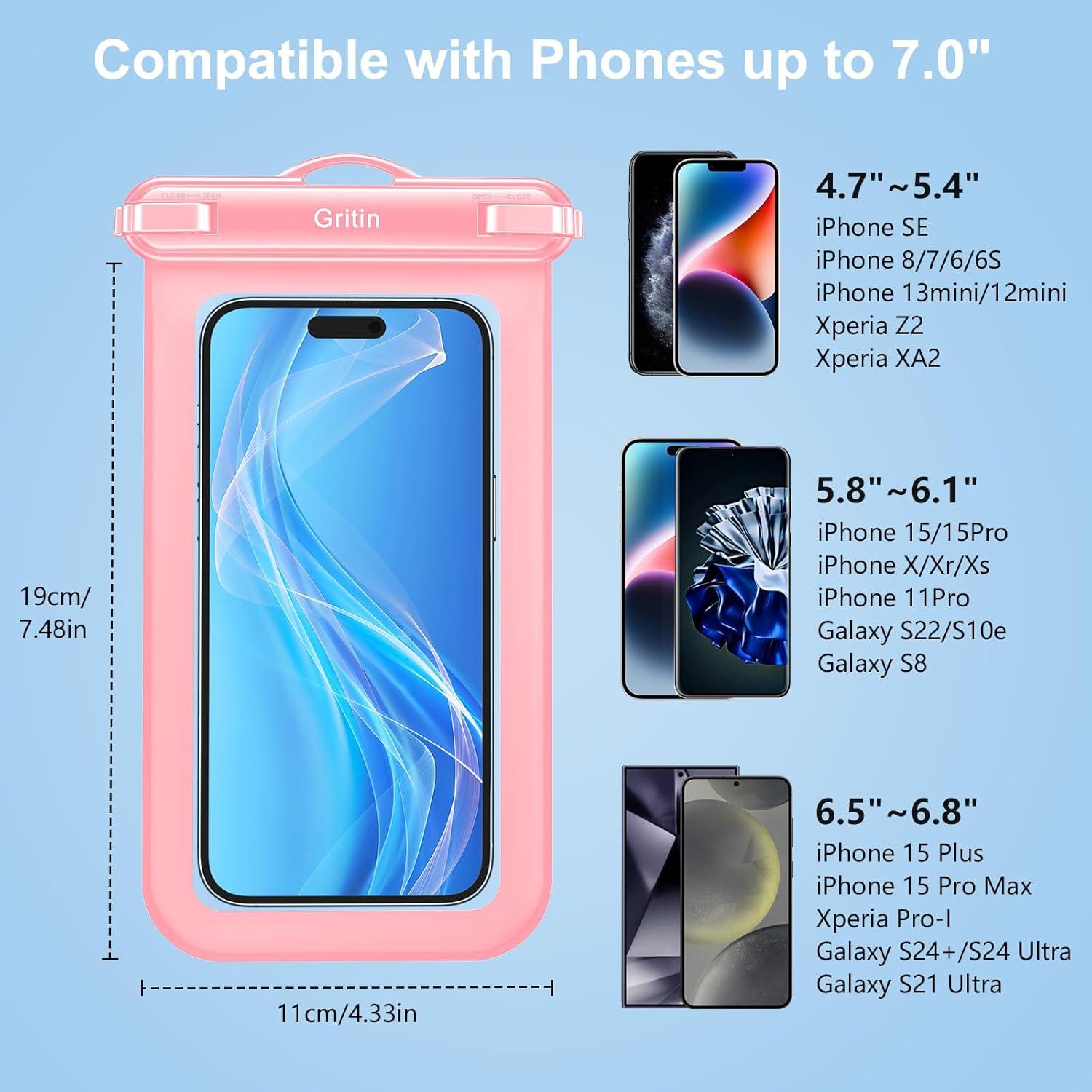Wasserdichte Handyhülle 2er-Pack IPX8 - bis 7 Zoll - Blau & Pink
