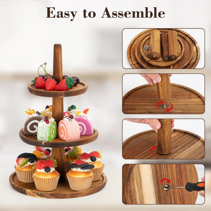 Etagere Tortenständer aus Holz mit Griff | Hochzeit Geburtstag Nachmittagstee Stand
