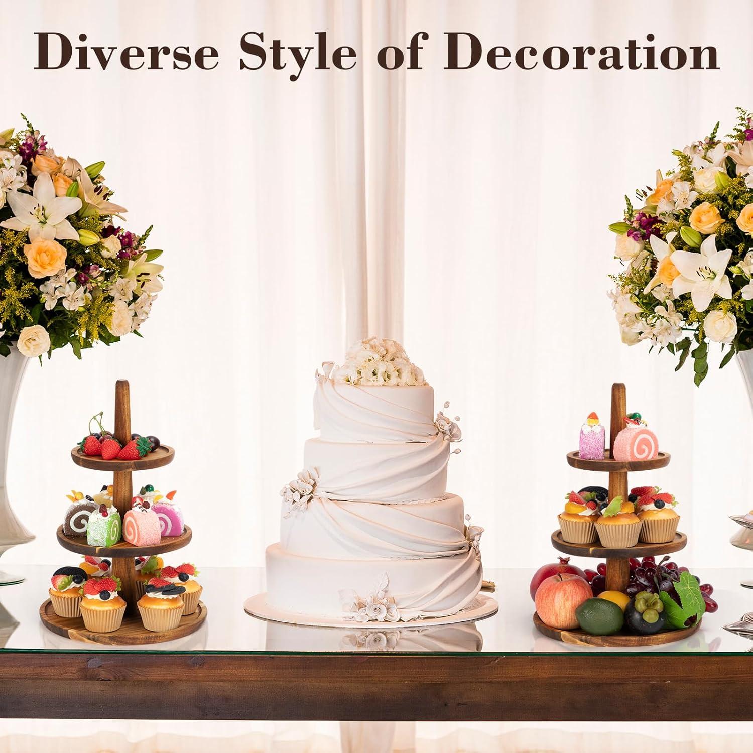 Etagere Tortenständer aus Holz Kuchenplatte mit Akazie Griffen Eiche