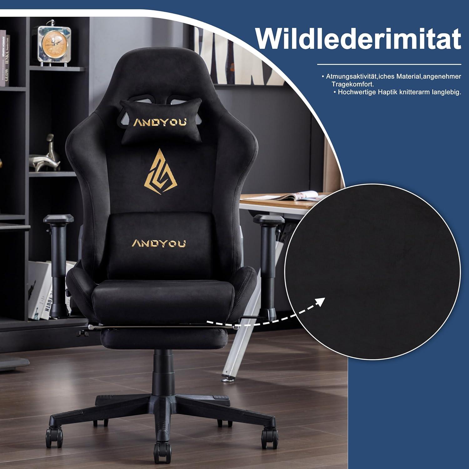 Ergonomischer Gaming Stuhl mit Fußstütze und Lendenkissen