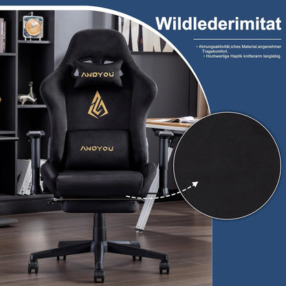 Ergonomischer Gaming Stuhl mit Fußstütze und Lendenkissen