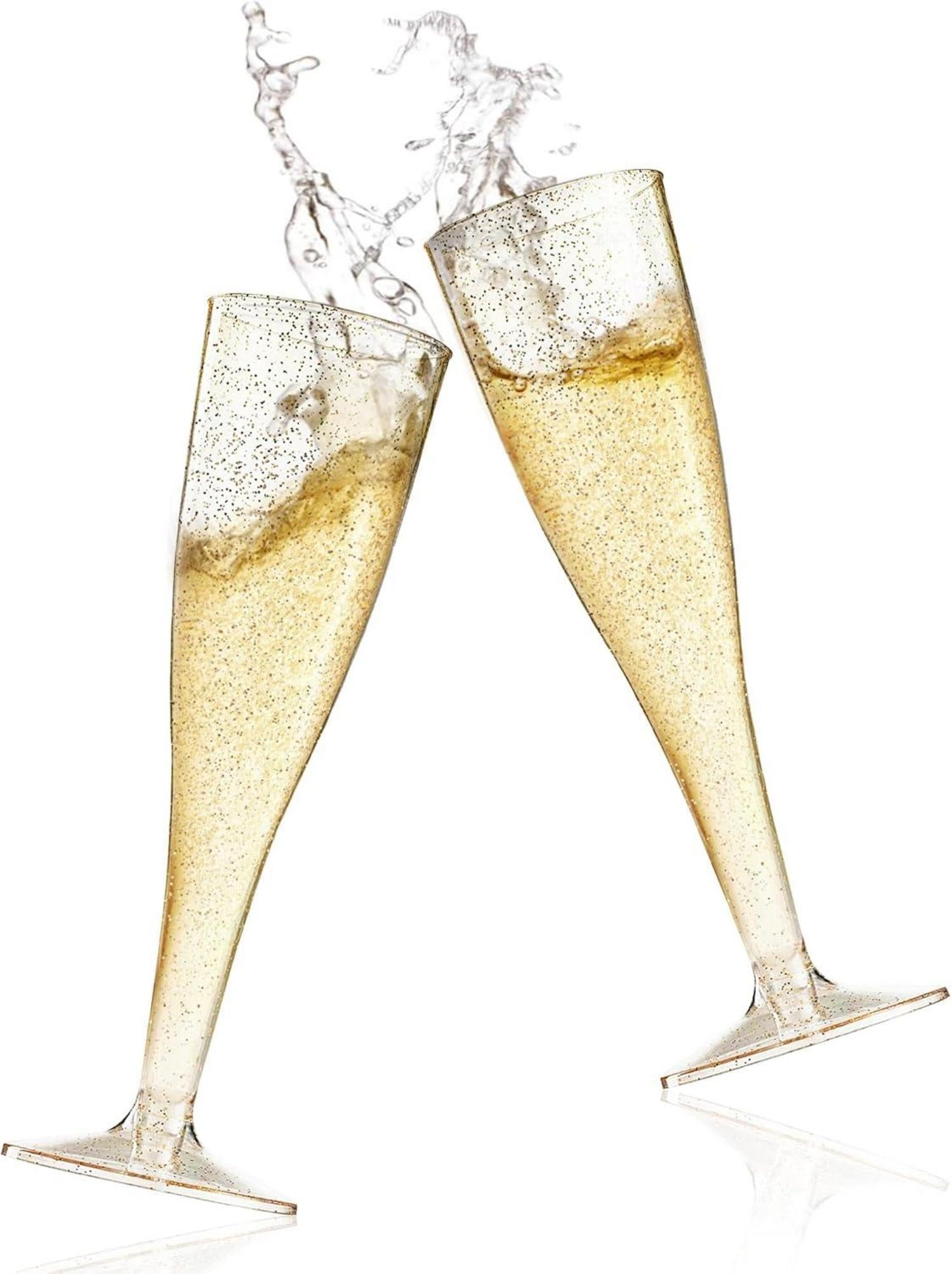 60 LYLIDIA Sektgläser Plastik Goldglitter Champagner Flöten Cocktailgläser
