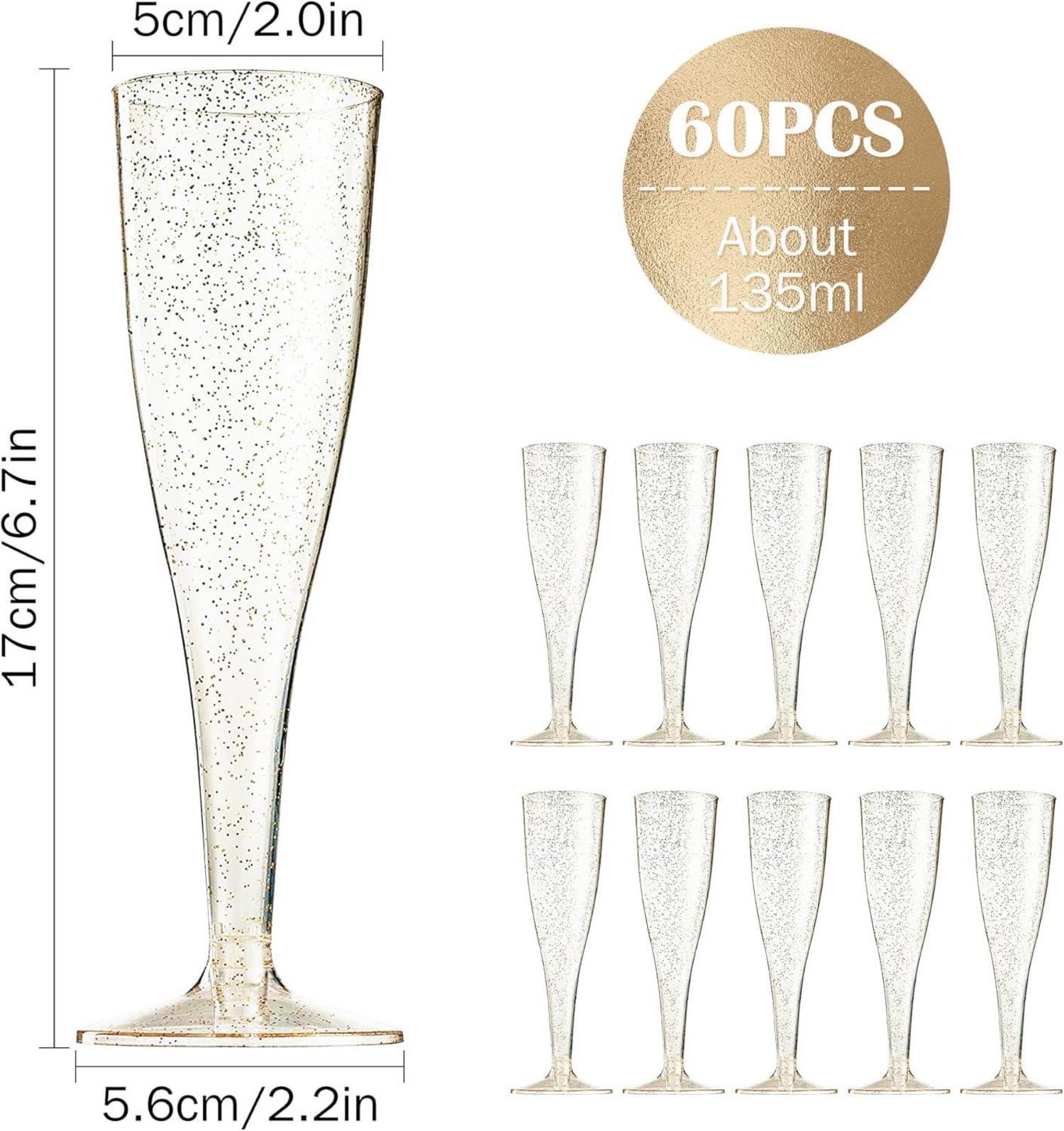 Sektgläser Plastik Goldglitter 60 Stück Champagner Kunststoff